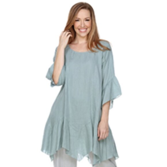 Match Point USA Tops - Match Point USA Lagenlook Linen Ruffle Tunic Coral Asymmetrical